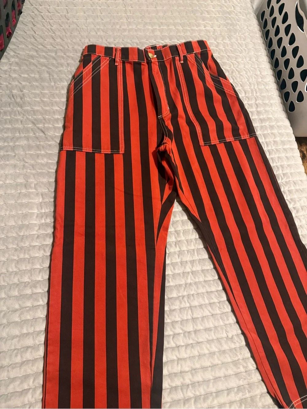 Big Bud Press Work Pants-Red and Black Vertical Stripe - Picture 8 of 12